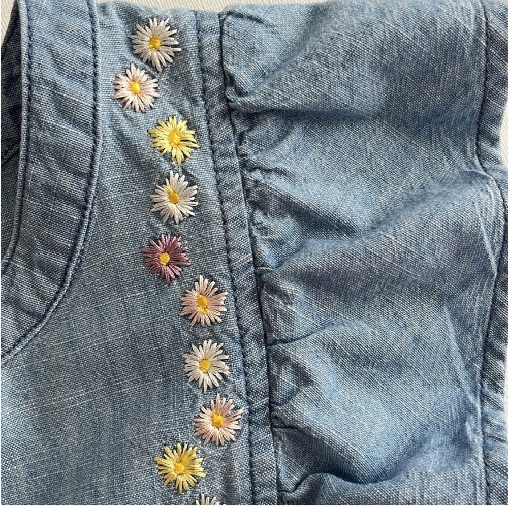 🩵 Madewell Floral Embroidered Denim ruffle top - Picture 4 of 8